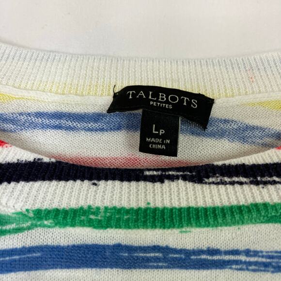 Talbots | Colorful Stripe Lightweight Sweater Womens L PETITE 100% Cotton - Picture 3 of 5